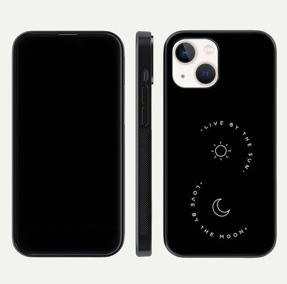Sun Moon Balance Glass Case for iPhone 14 front & back layout showing smooth gradient and balanced design
