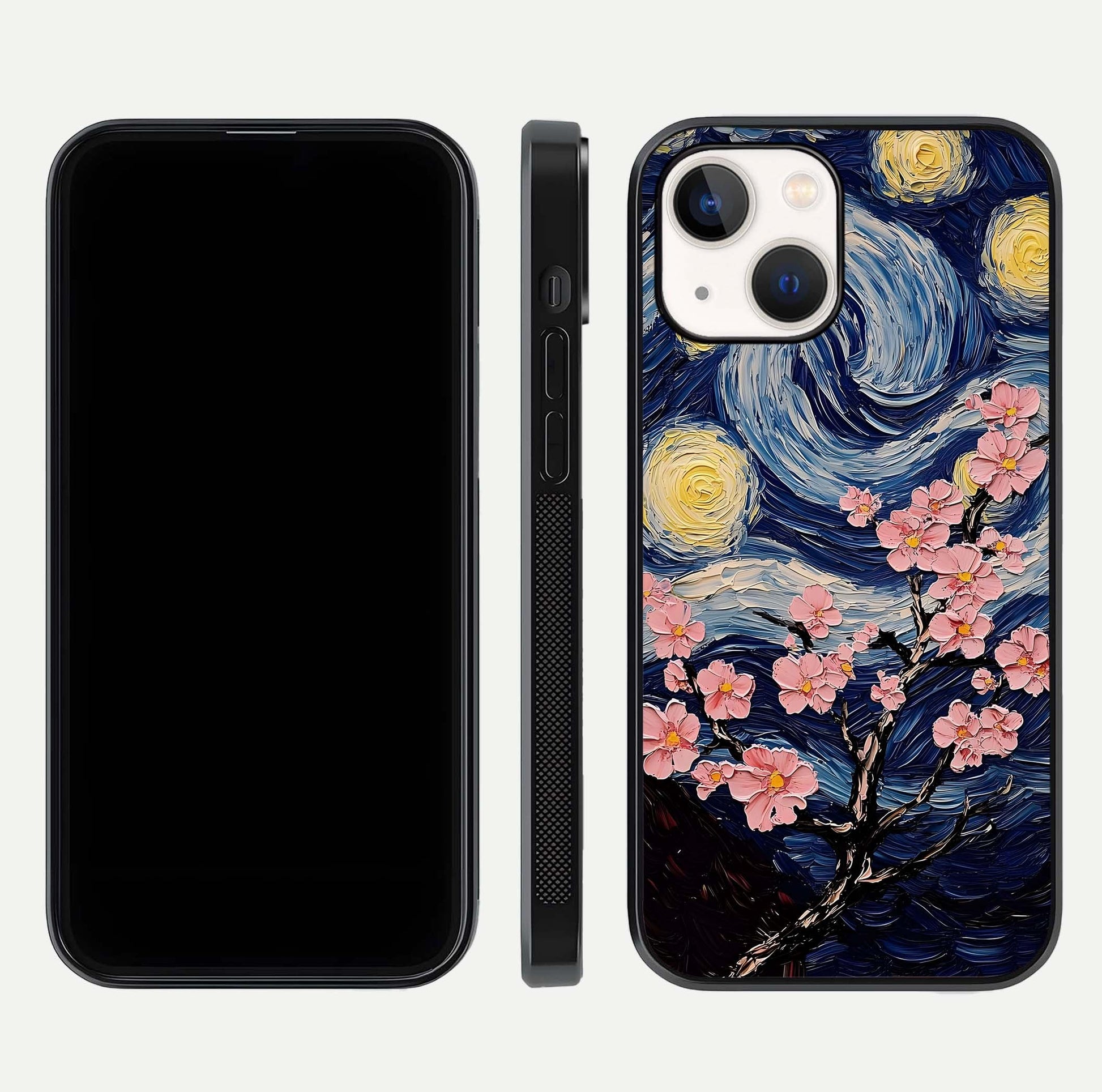 Van Gogh Scenery Glass Case for iPhone 14 front & back layout showing vibrant tones and detailed design