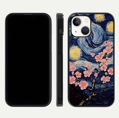 Van Gogh Scenery Glass Case for iPhone 14 front & back layout showing vibrant tones and detailed design