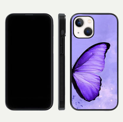 Violet Dream Wing Glass Case for iPhone 14 front & back layout showing violet tones and smooth edges