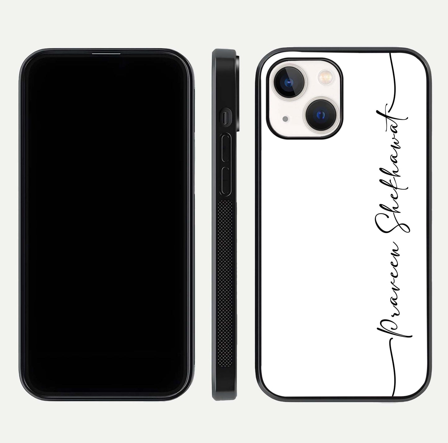 White Tune Custom Name Glass Case for iPhone 16 Pro front & back layout showing clean design and text placement