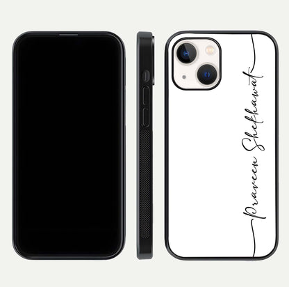 White Tune Custom Name Glass Case for iPhone 16 Pro front & back layout showing clean design and text placement