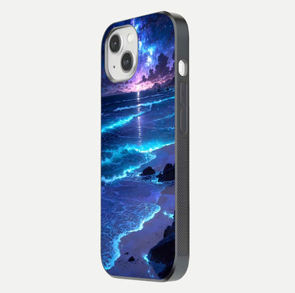 Classic Damn Look Glass Case for iPhone 14 side-angle photo showing shine texture and curve reflection