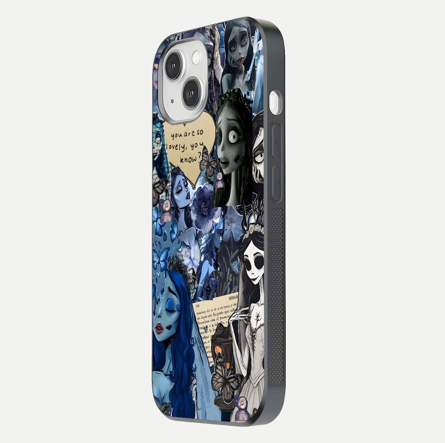 Corpse Bride Posters Glass Case for iPhone 14 side-angle image capturing gloss reflection and smooth edge
