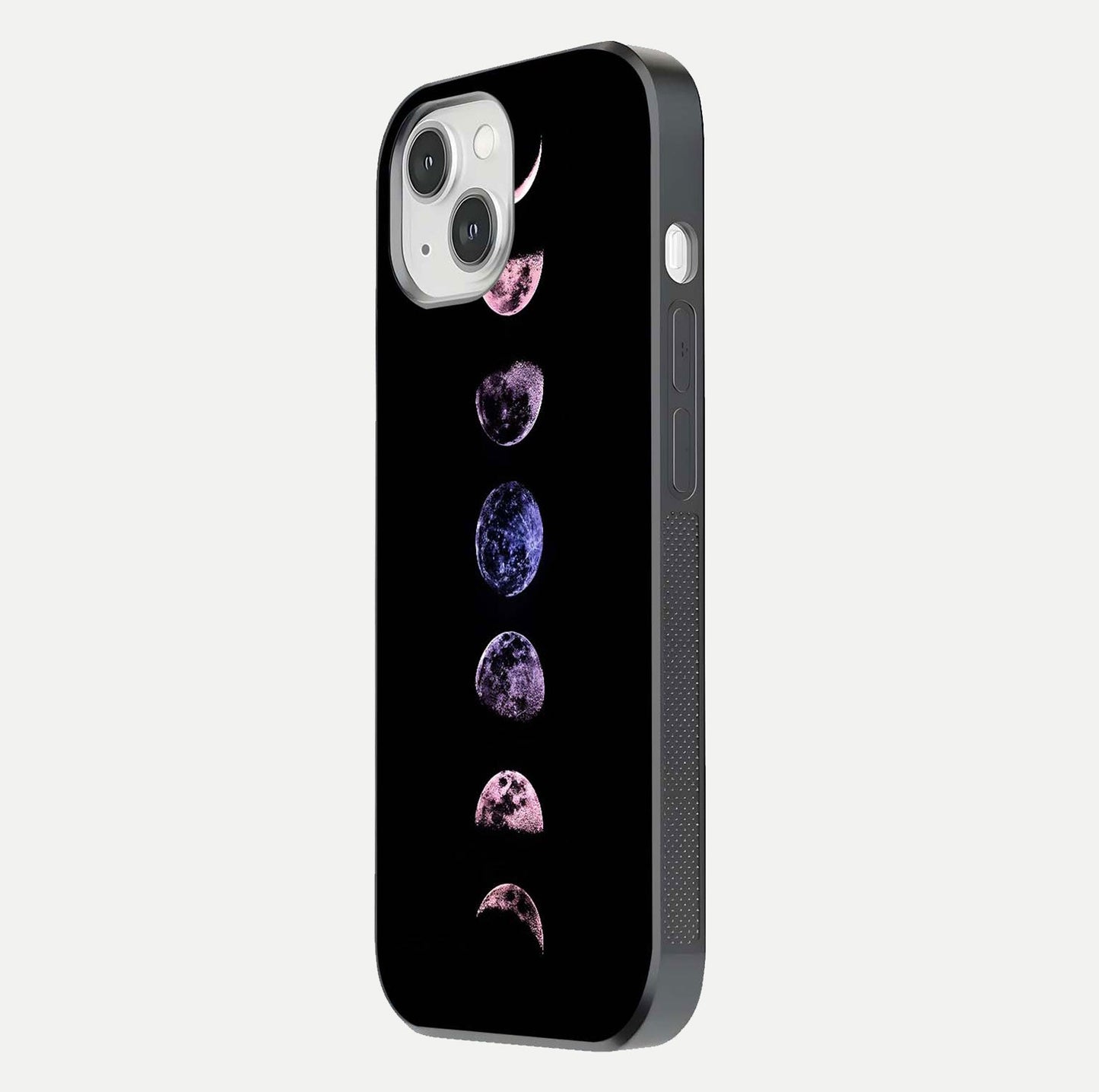 Crimson All Planets Glass Case for iPhone 14 side-angle photo capturing edge glow and glass reflection