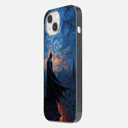 Dark Knight Dusk Glass Case for iPhone 14 side-angle image capturing reflection shine and bold contrast