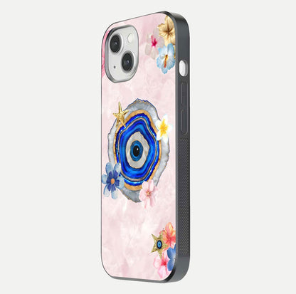Divine Aura Bloom Glass Case for iPhone 14 side-angle photo capturing reflection glow and premium polish