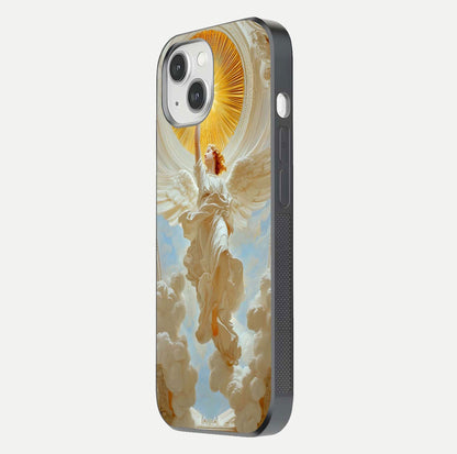 Divine Light Angel Glass Case for iPhone 14 side-angle image capturing reflection shine and edge finish