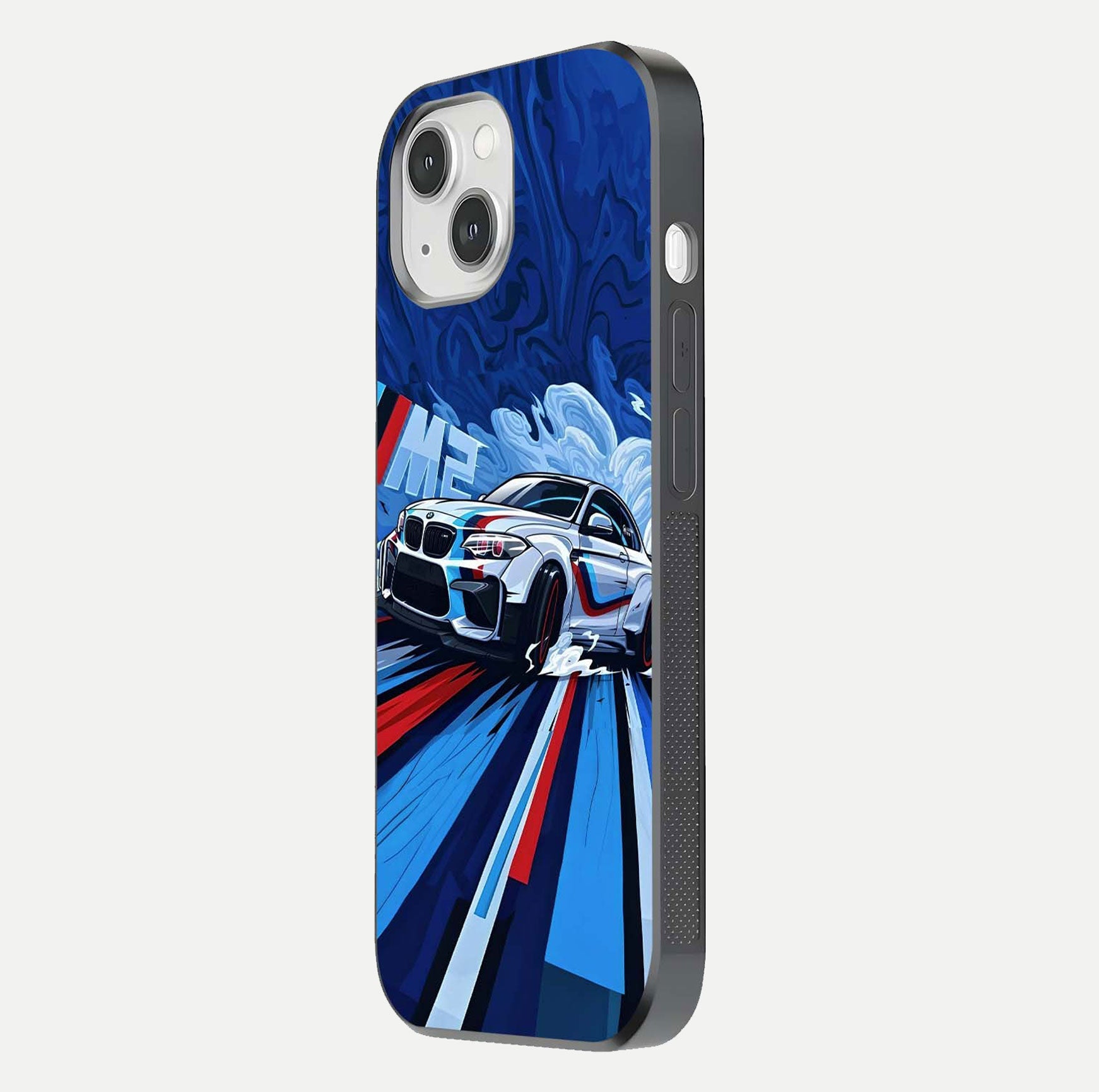 Drift Power Rush Glass Case for iPhone 14 side-angle image capturing reflection glow and smooth curve