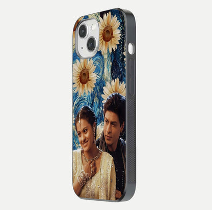 Eternal Love Story Glass Case for iPhone 14 side-angle photo showing curved edges and polished surface