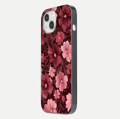 Flower Blush Bloom Glass Case for iPhone 14 side-angle photo showing glass reflection and delicate hues