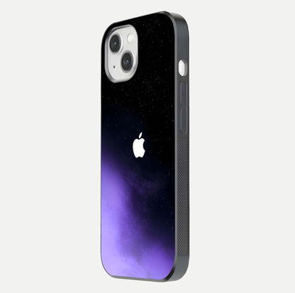 Galaxy Apple Aura Glass Case for iPhone 14 side-angle image showing glossy surface and soft reflection hues