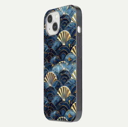 Golden Wave Luxe Glass Case for iPhone 14 side-angle image showing reflection clarity and polished finish