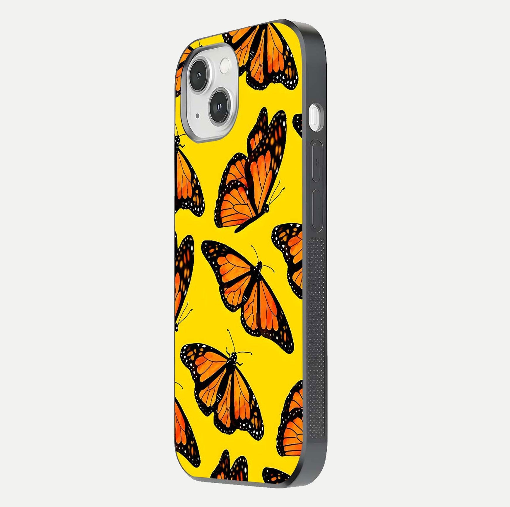 Golden Wing Flight Glass Case for iPhone 14 side-angle image showing polished surface and golden gradient