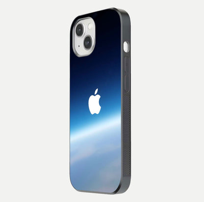 Minimal Apple Sky Glass Case for iPhone 14 side-angle image showing smooth reflection and gentle sky tone