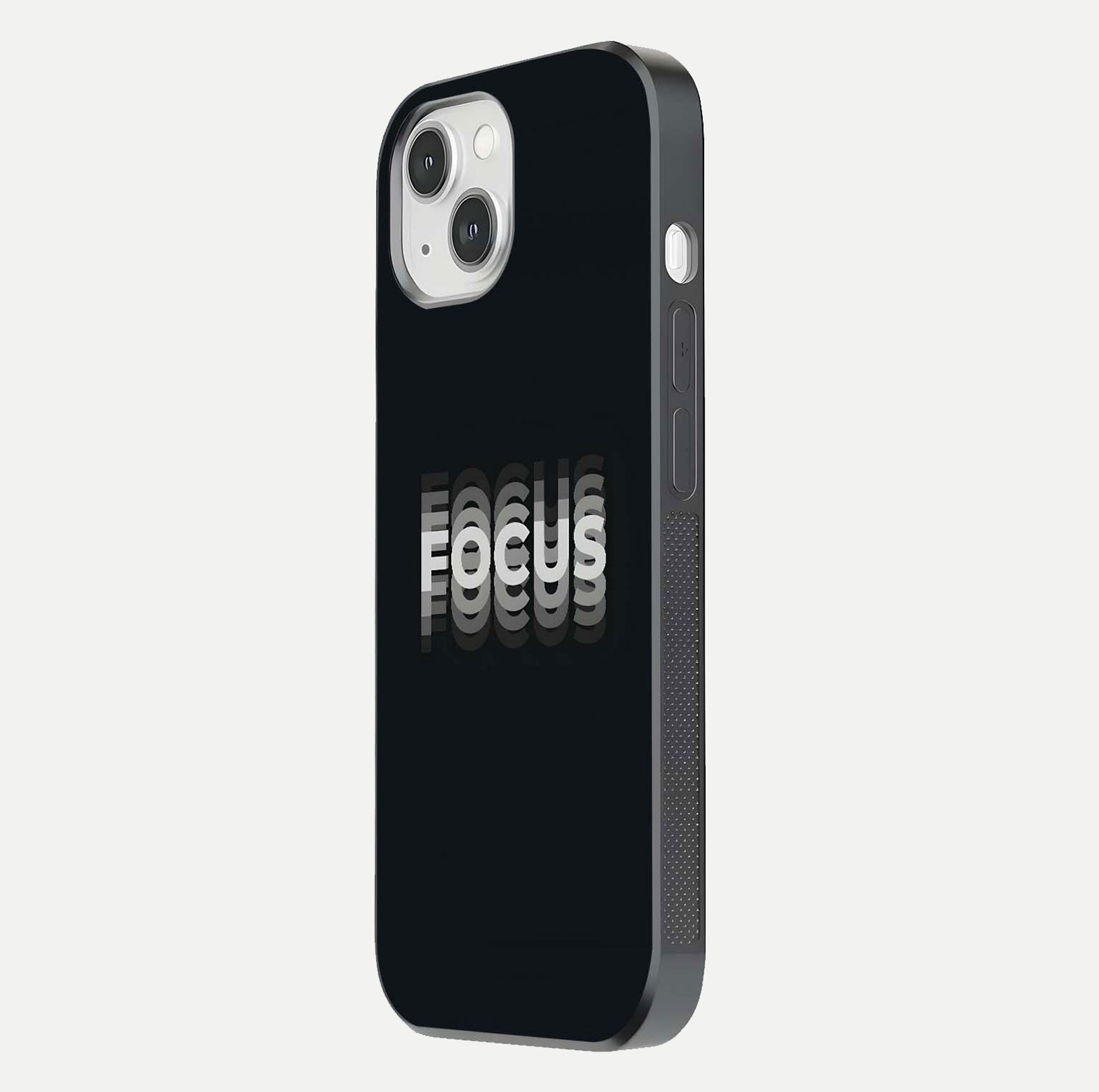 Mono Focus Vision Glass Case for iPhone 14 side-angle image showing smooth reflection and minimal tones