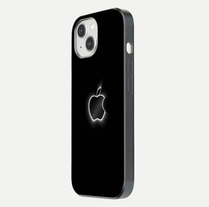 Neon Apple Glow Glass Case for iPhone 14 side-angle image showing light reflection and glow effect
