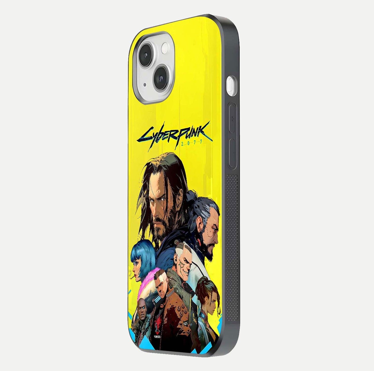 Neon Rebel Genesis Glass Case for iPhone 14 side-angle image showing gloss surface and sharp neon tone