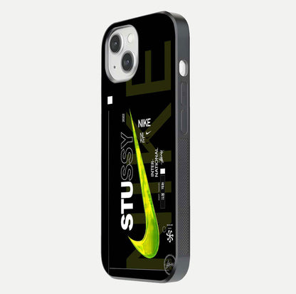 Neon Street Edition Glass Case for iPhone 14 side-angle image showing reflection depth and modern tones