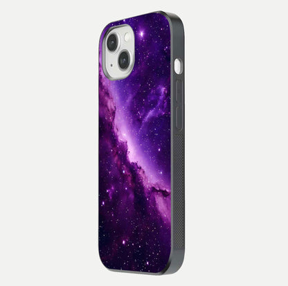 Purple Shade Sky Glass Case for iPhone 14 side-angle image showing shine and soft violet blend