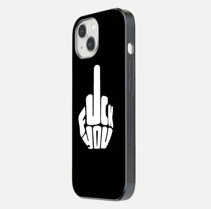 Rebel Mode On Glass Case for iPhone 14 side-angle image showing reflection, edge detail, and text clarity