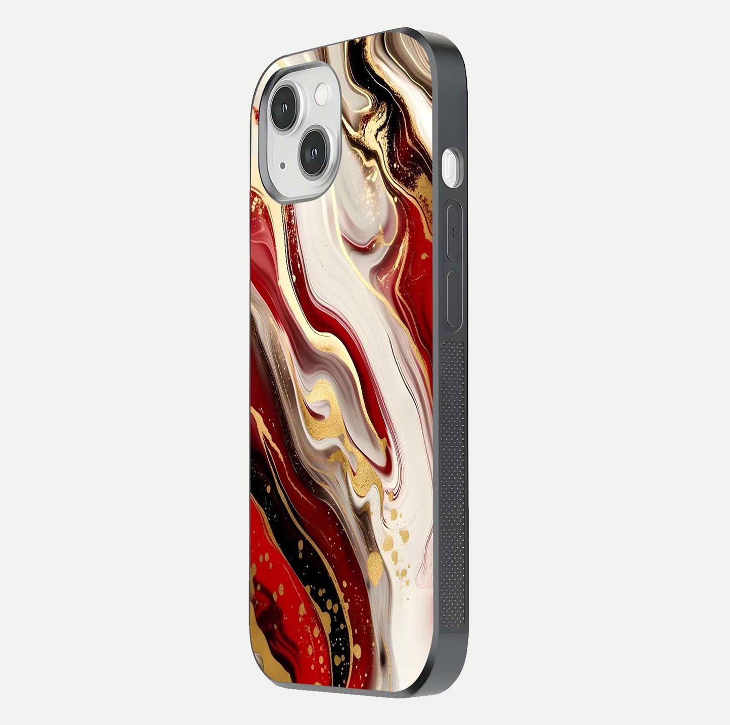 Red & White Marble Glass Case For iPhone 14
