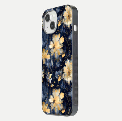 Royal Petal Dream Glass Case for iPhone 14 side-angle image showing smooth edges and royal bloom details
