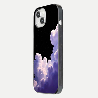Starlit Night Whispers Glass Case for iPhone 14 side-angle image showing reflection and night pattern shine