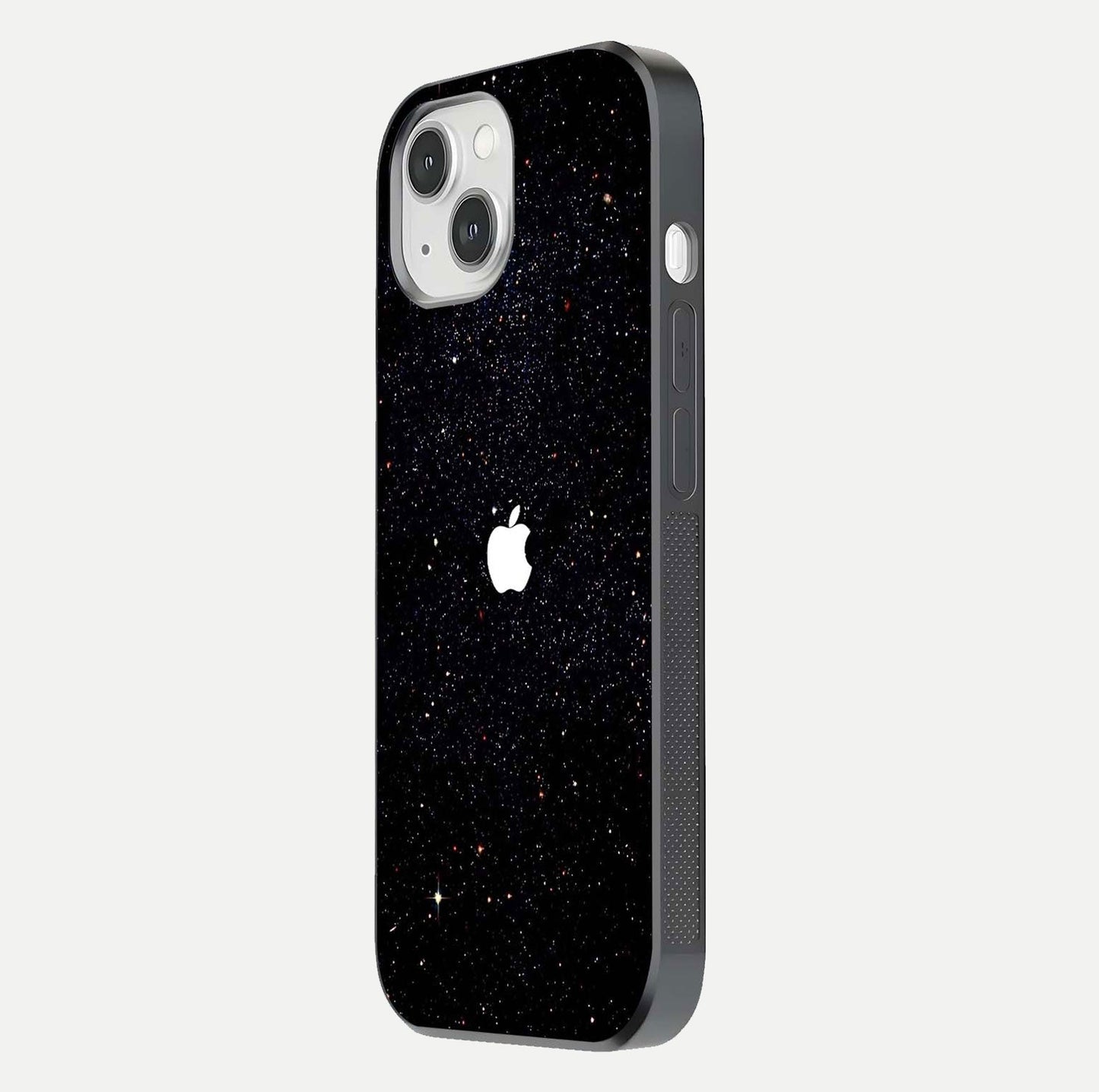 Starry Apple Galaxy Glass Case for iPhone 14 side-angle image showing gloss and star pattern detail