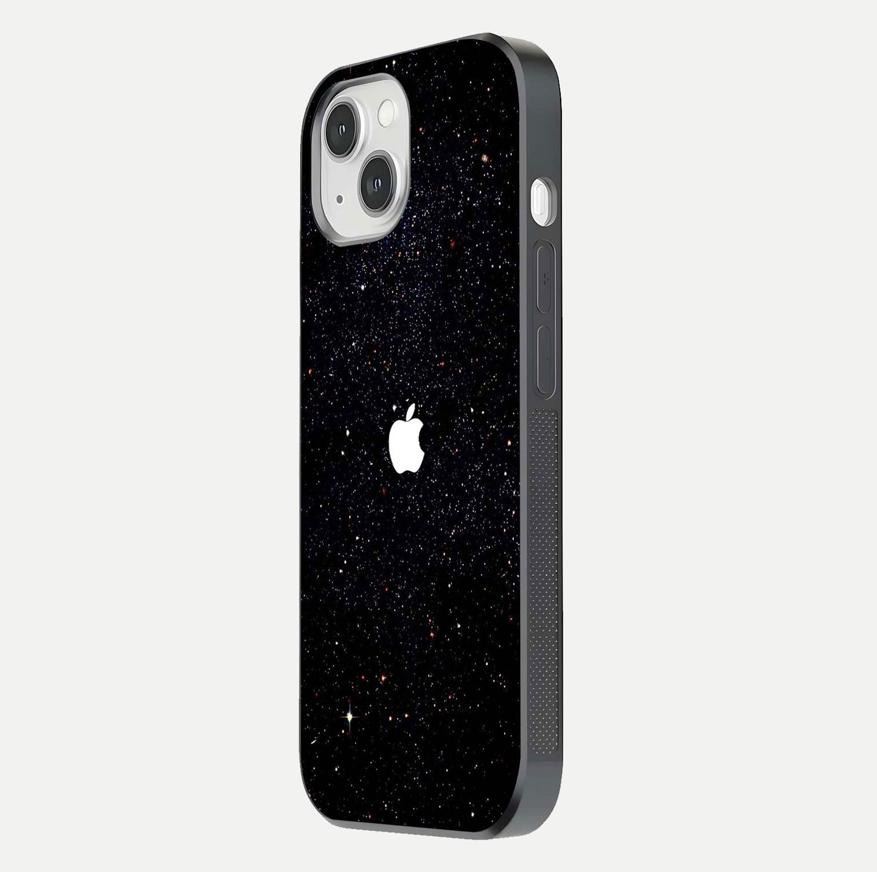 Starry Apple Galaxy Glass Case for iPhone 14 side-angle image showing gloss and star pattern detail