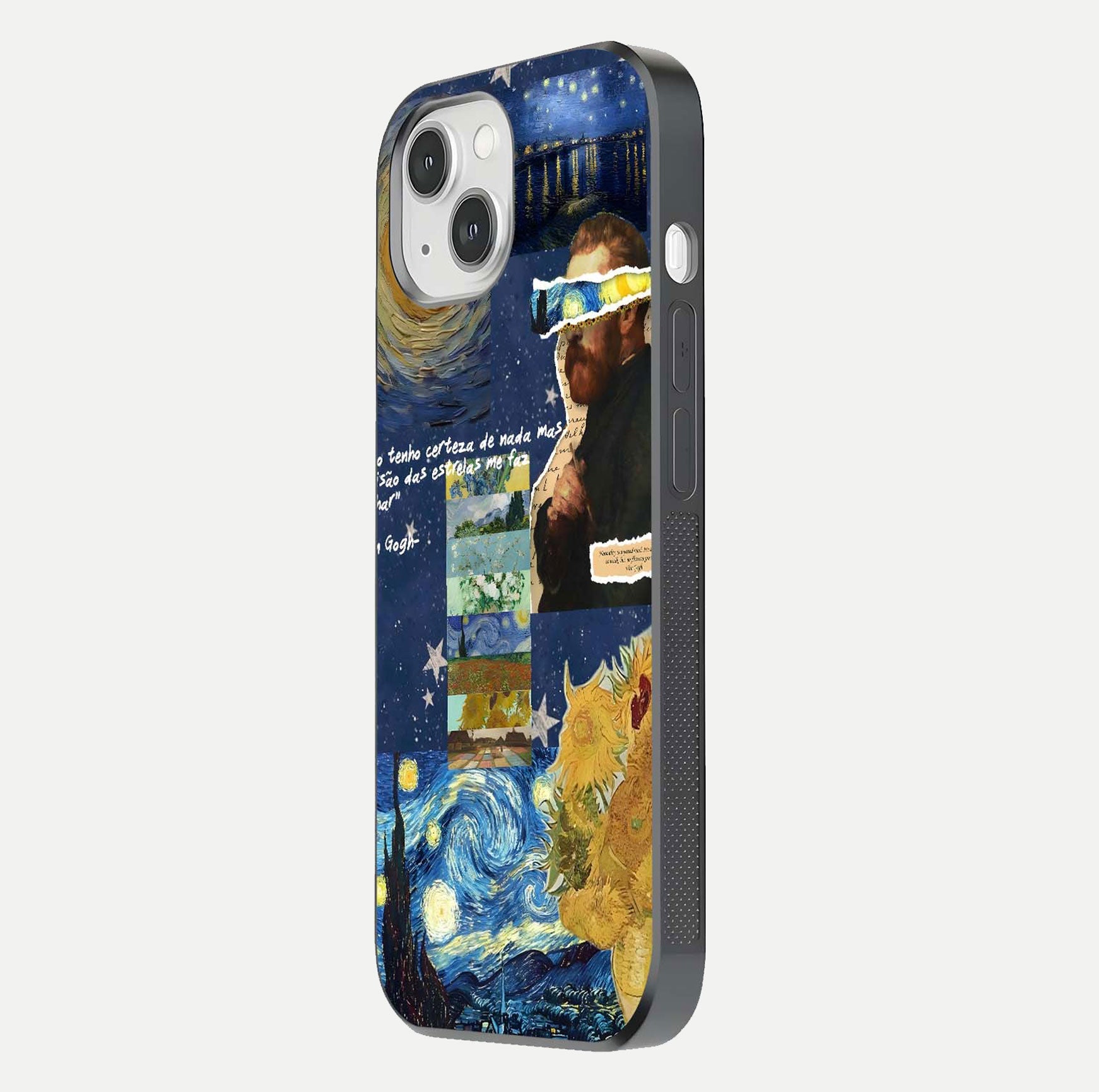 Starry Dream Vision Glass Case for iPhone 14 side-angle image showing reflection and cosmic gradient tones