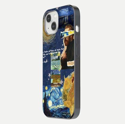 Starry Dream Vision Glass Case for iPhone 14 side-angle image showing reflection and cosmic gradient tones