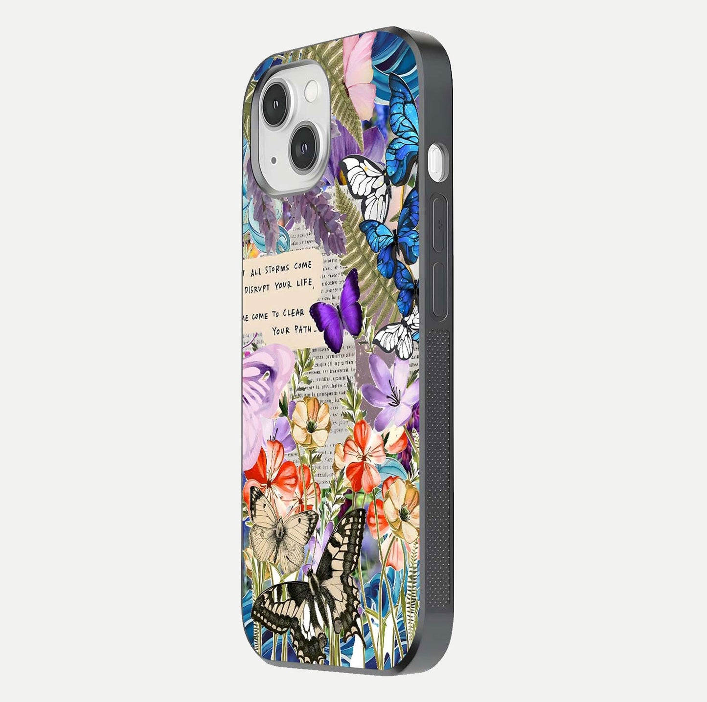 Storm Path Bloom Glass Case for iPhone 14 side-angle image showing reflection, color contrast, and shine