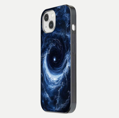 Stunning Galaxy Glass Case for iPhone 14 side-angle image showing glossy reflection and space detailing