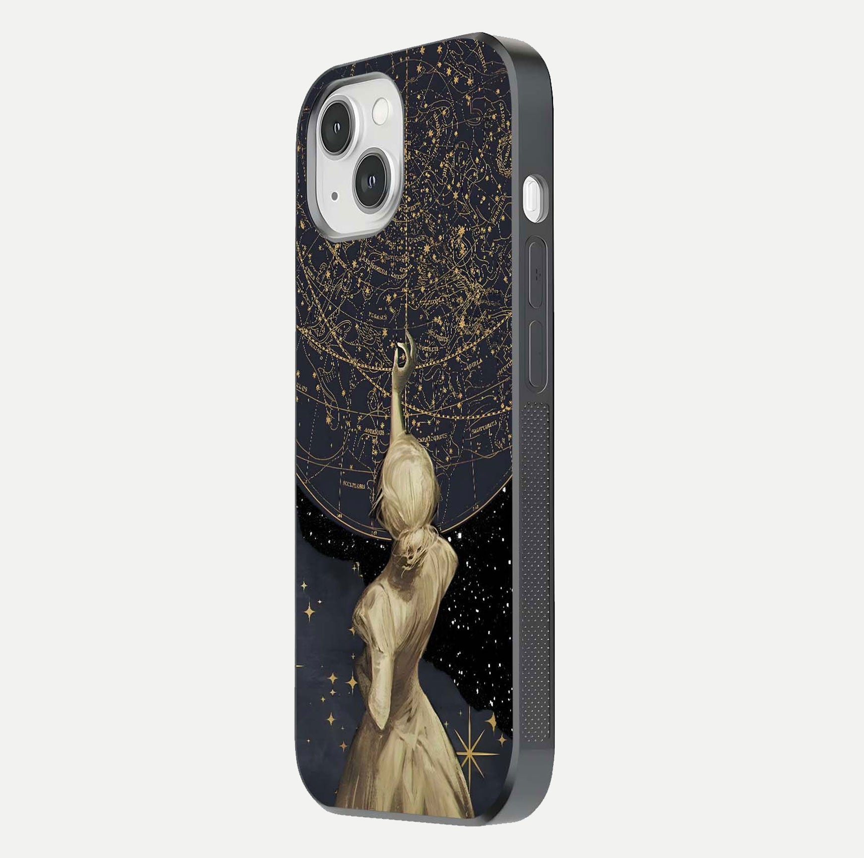 Taylor Swift Girl Glass Case for iPhone 14 side-angle image showing glossy surface and color tone