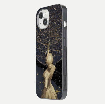 Taylor Swift Girl Glass Case for iPhone 14 side-angle image showing glossy surface and color tone