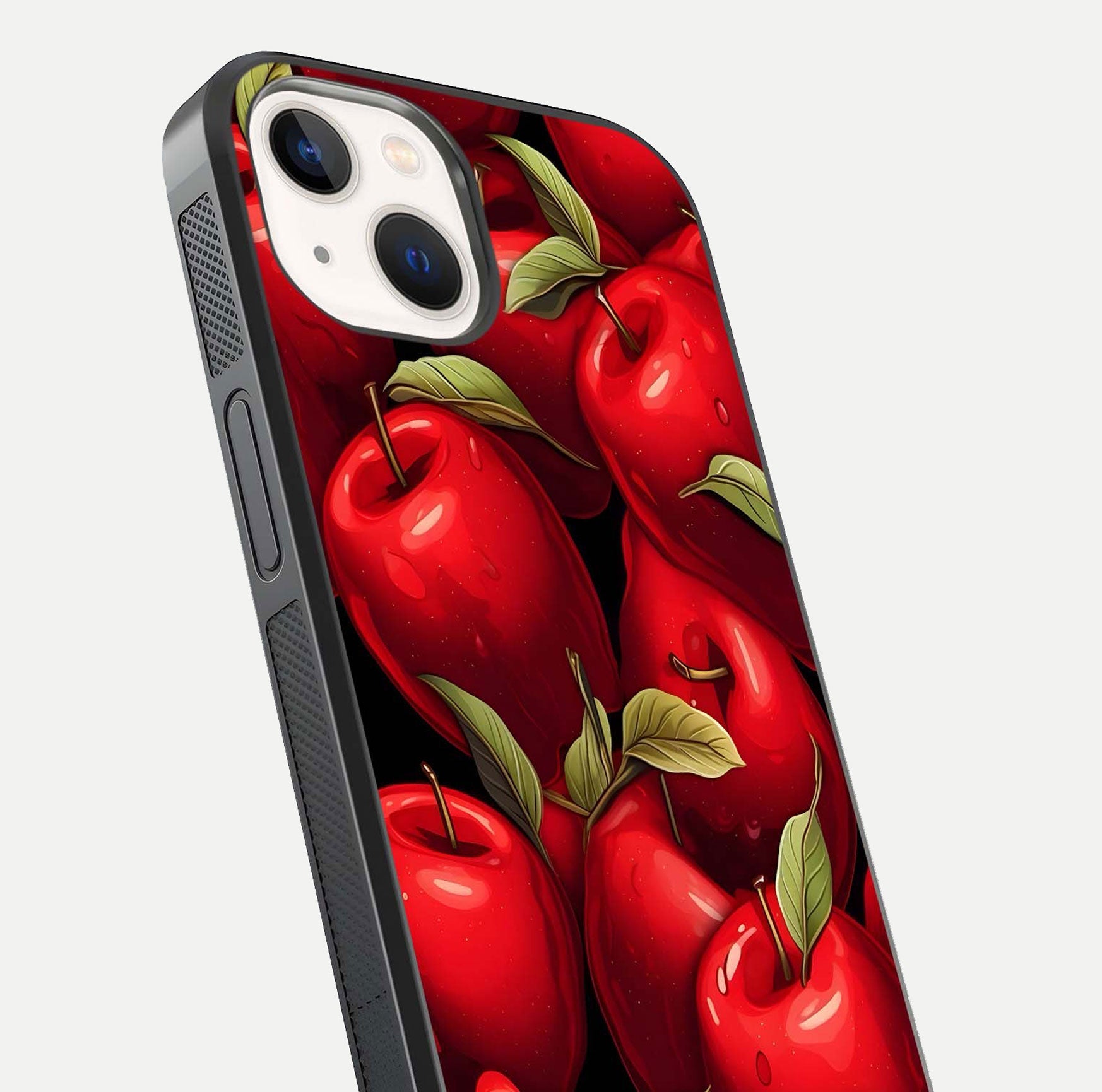 Apple Pattern Glass Case for iPhone 16 Pro close-up angle showing pattern texture and shine reflection