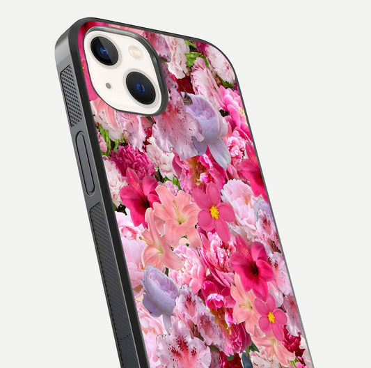 Bloom Crush Fantasy Glass Case for iPhone 14 close-up image showing color gradient and petal detailing