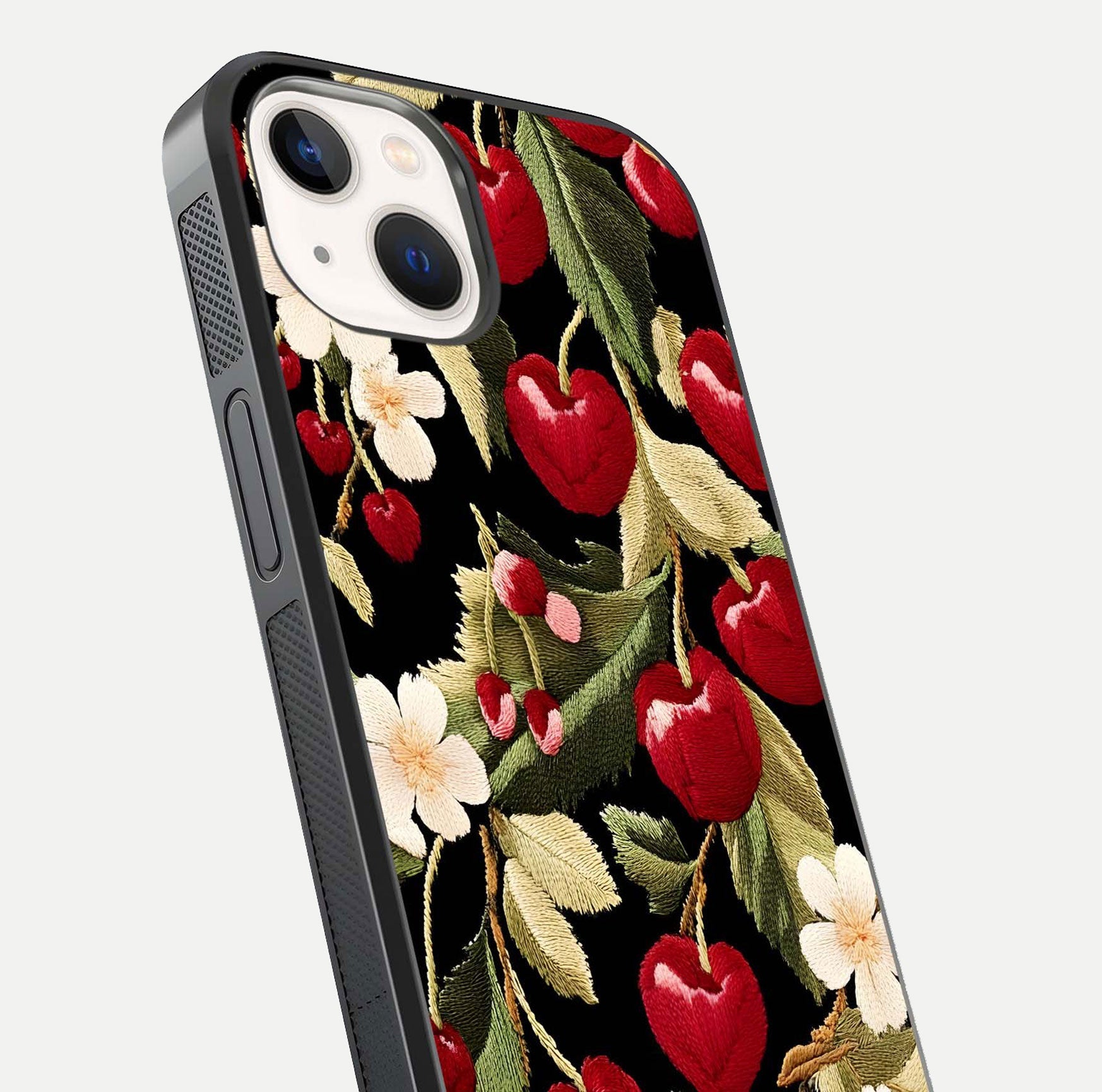 Bloom Thread Art Glass Case for iPhone 14 close-up view highlighting fine line details and glossy shine
