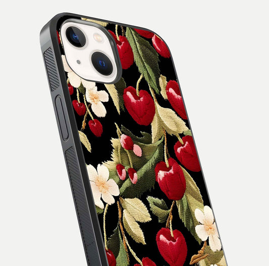 Bloom Thread Art Glass Case for iPhone 14 close-up view highlighting fine line details and glossy shine