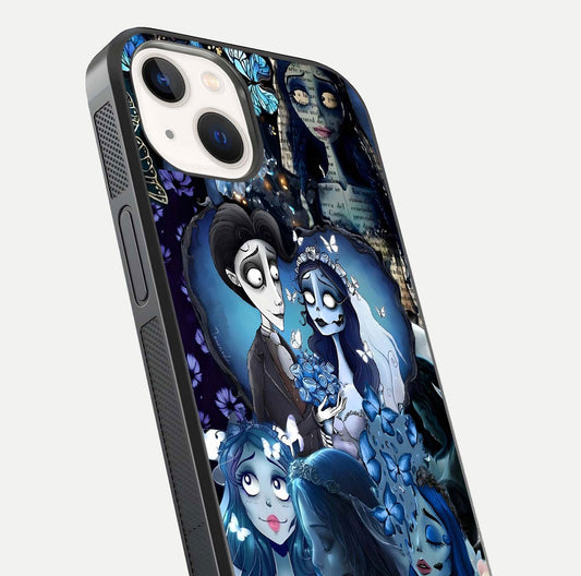 Butterfly Ghost Soul Glass Case for iPhone 14 close-up shot showing ethereal wing patterns and reflection