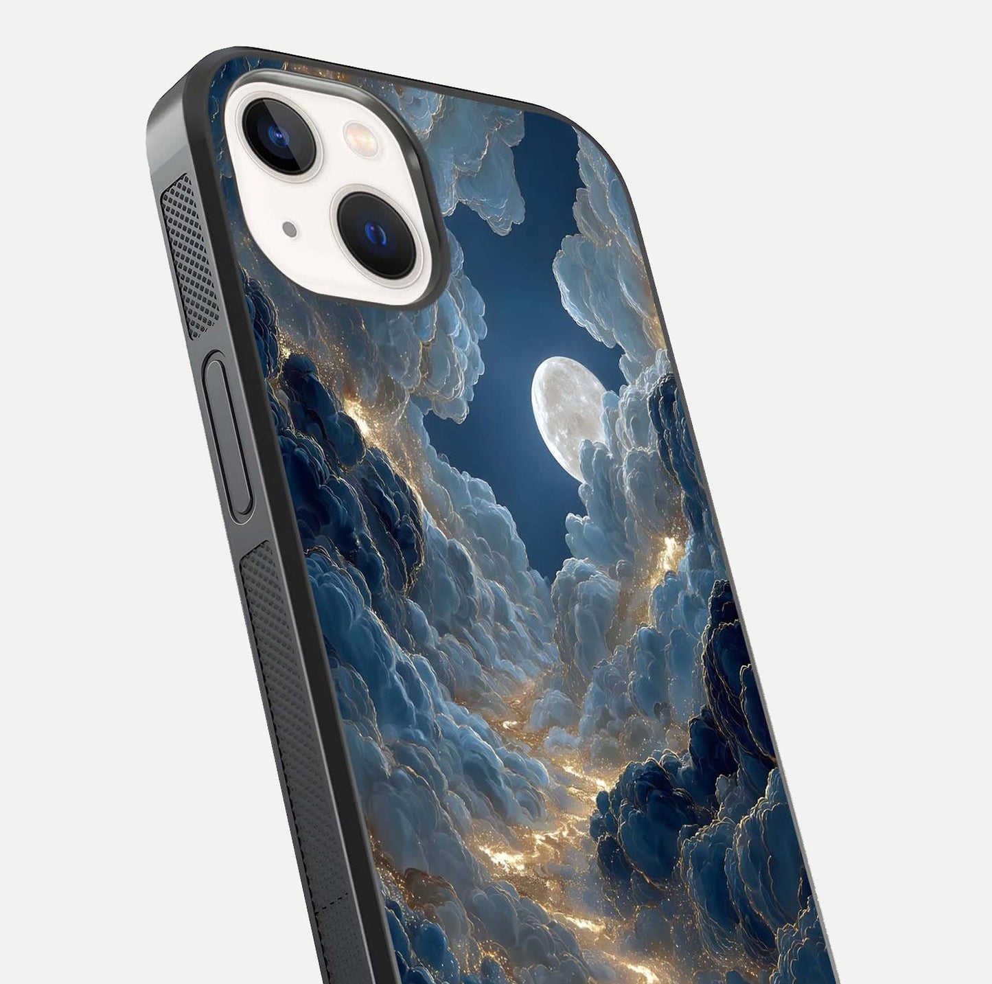 Celestial Cloud Road Glass Case for iPhone 14 close-up view showing road gradient and cloud reflection shine