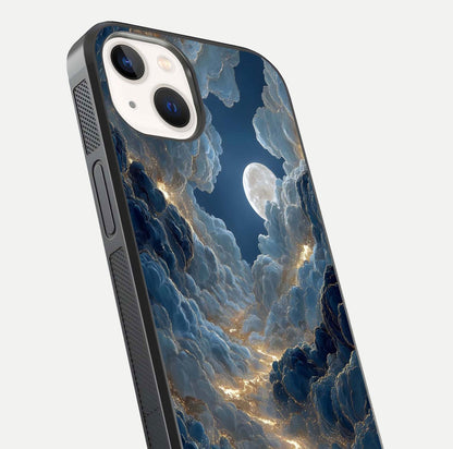 Celestial Cloud Road Glass Case for iPhone 14 close-up view showing road gradient and cloud reflection shine