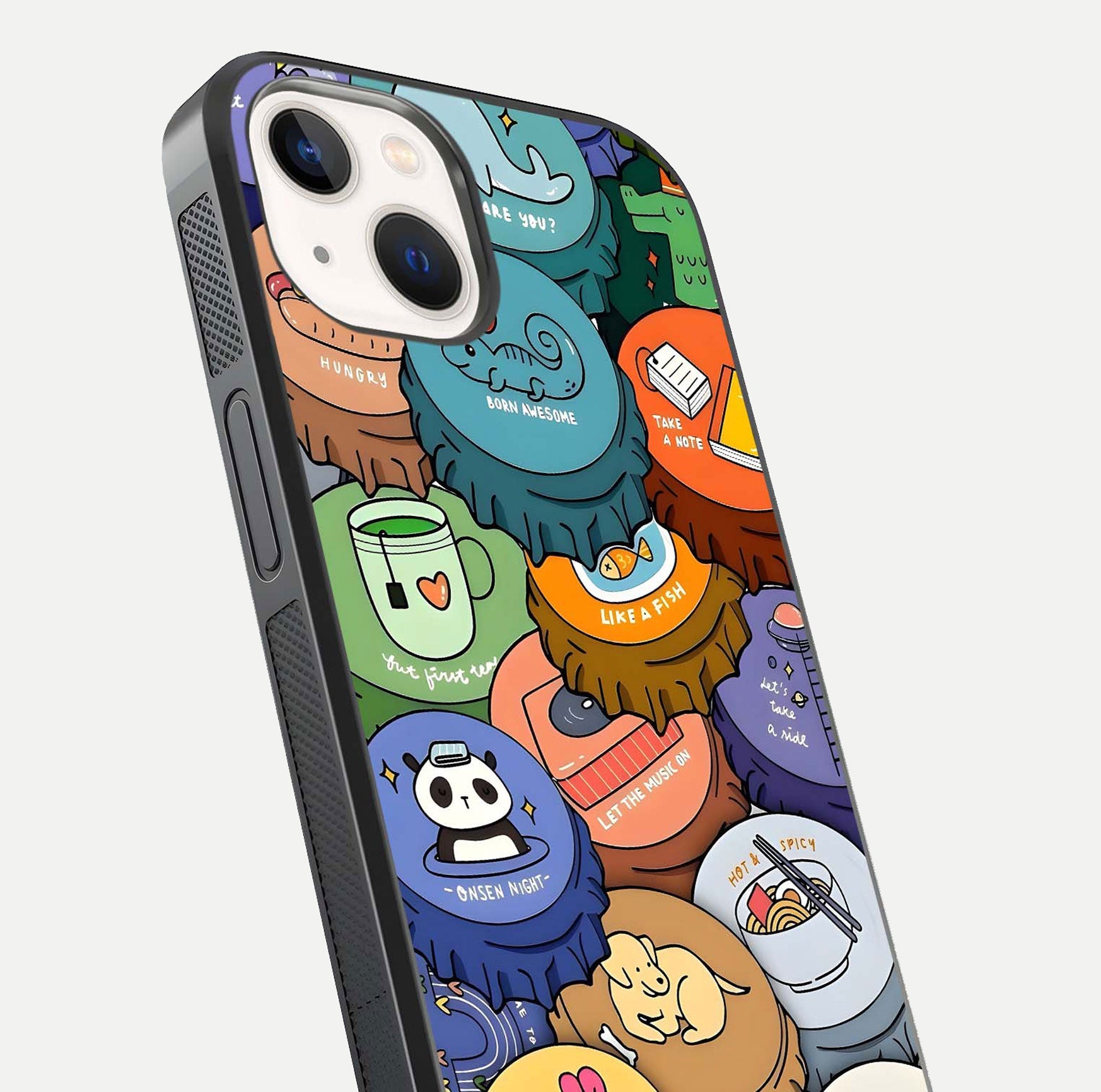 Coins Patterns Glass Case for iPhone 14 close-up highlighting gold coin texture and reflection detail