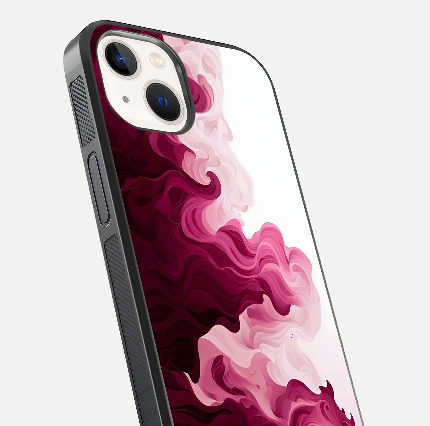 Crimson Wave Flow Glass Case for iPhone 14 close-up highlighting flow texture and reflection tone