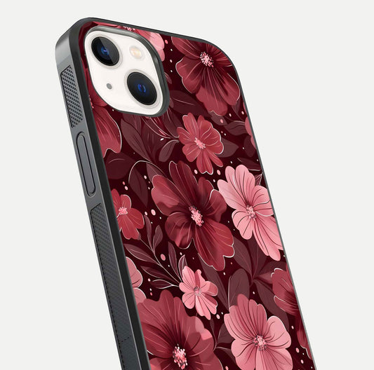 Flower Blush Bloom Glass Case for iPhone 14 close-up highlighting pastel tones and reflection clarity