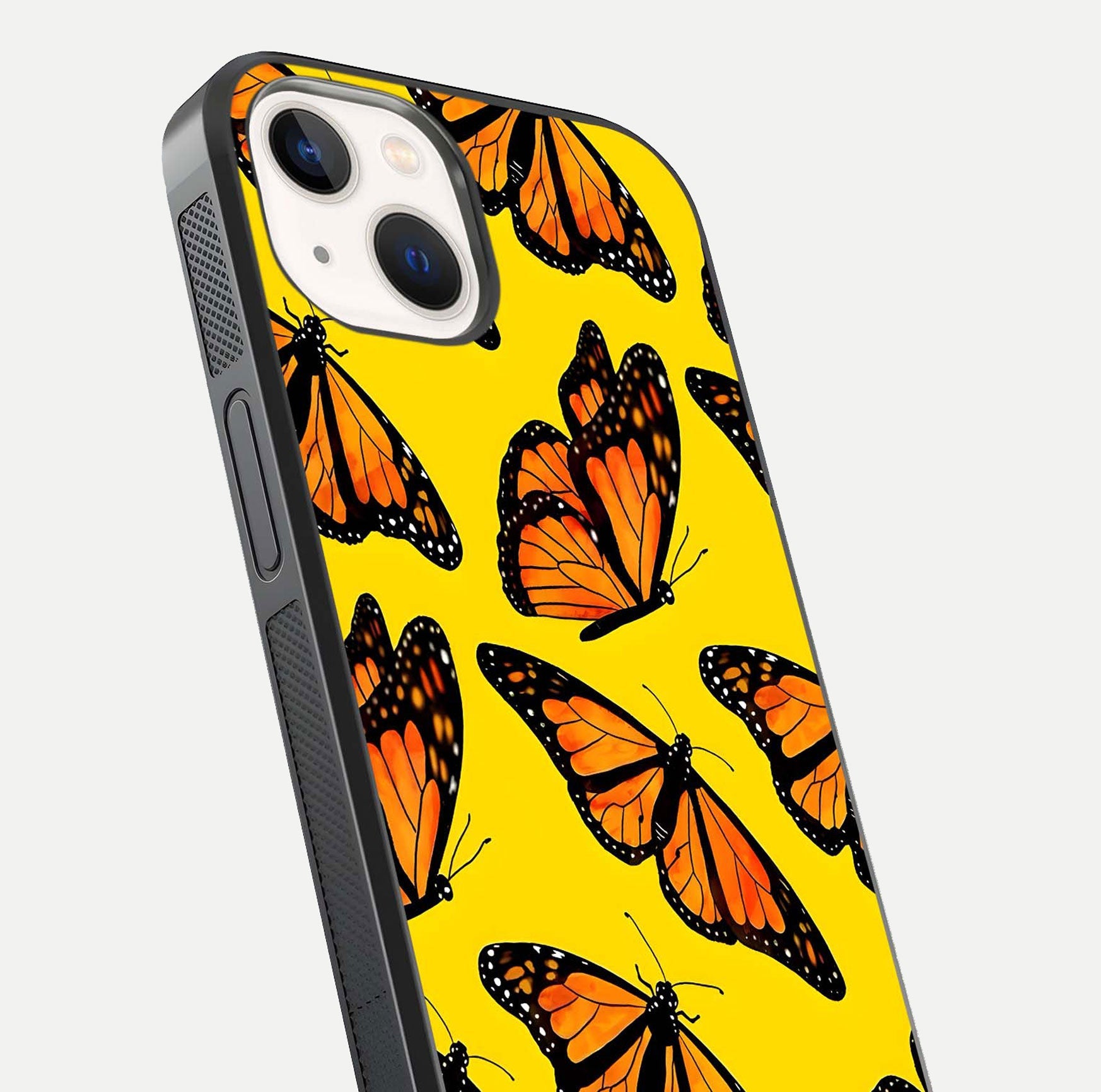Golden Wing Flight Glass Case for iPhone 14 close-up angled shot showing metallic wing texture and shine detail