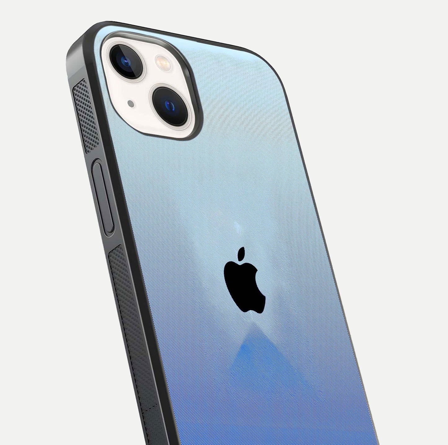Gradient Apple Vibe Glass Case for iPhone 14 close-up angled shot showing color transition and reflection brightness