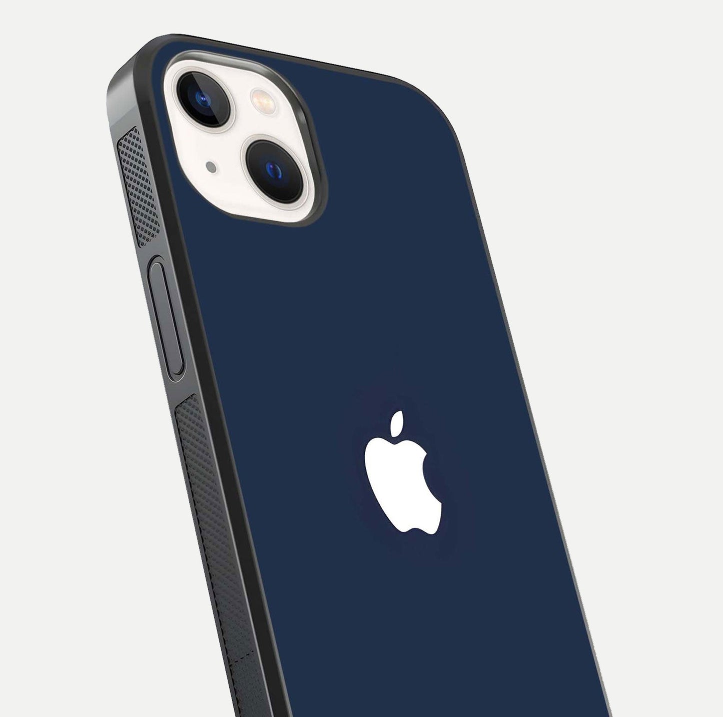 Minimal Apple Night Glass Case for iPhone 14 close-up angled shot showing clean reflection and soft tone