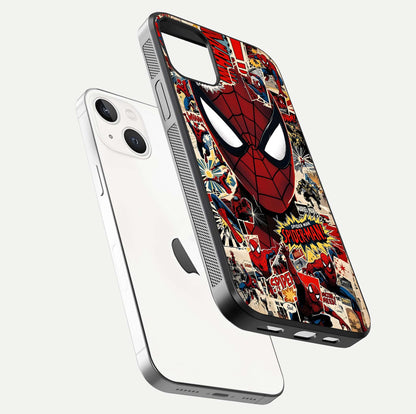 Aesthetic Wonder Spider Glass Case for iPhone 16 Pro floating mockup emphasizing superhero art and glossy reflection